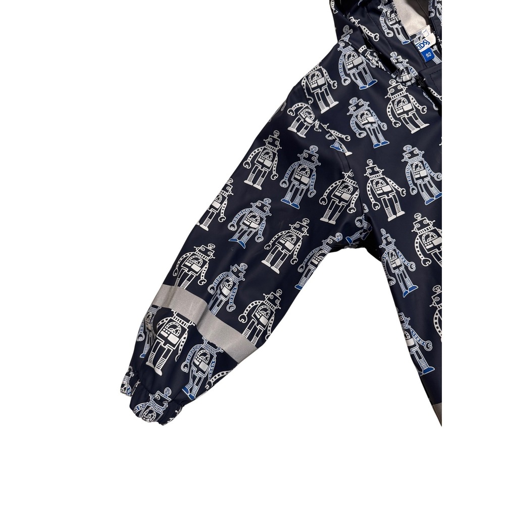 Kids Navy Robot Print Raincoat Hooded Waterproof Jacket Size 92 - Picture 4 of 16